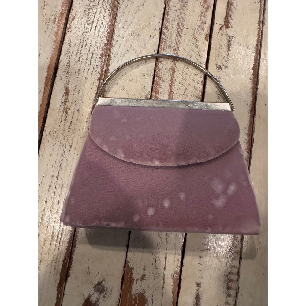 La Regale Vintage Purple Velvet Evening Clutch Bag Silver Metal Top Handle Bag